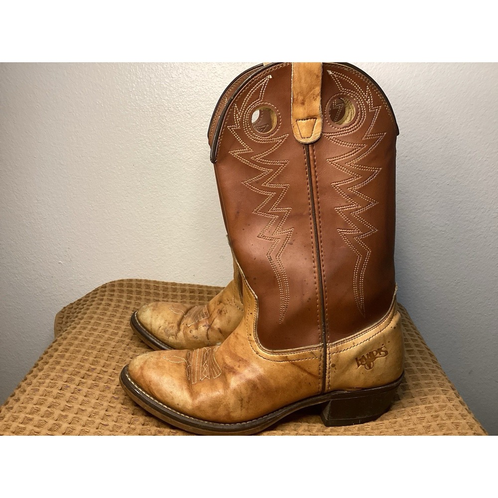 Vtg Landis Cowboy Western Leather Boots Brown Tan Mens Sz 7 Balance 1970s Ranch